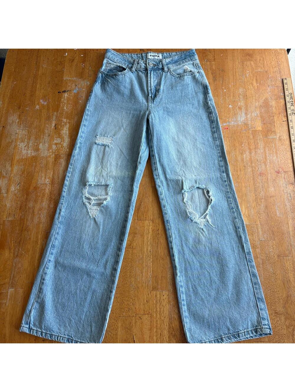 Wide Leg Distressed Jeans RSO Tag 25 Fits Like 26X29 Blue Y2K Baggy Denim